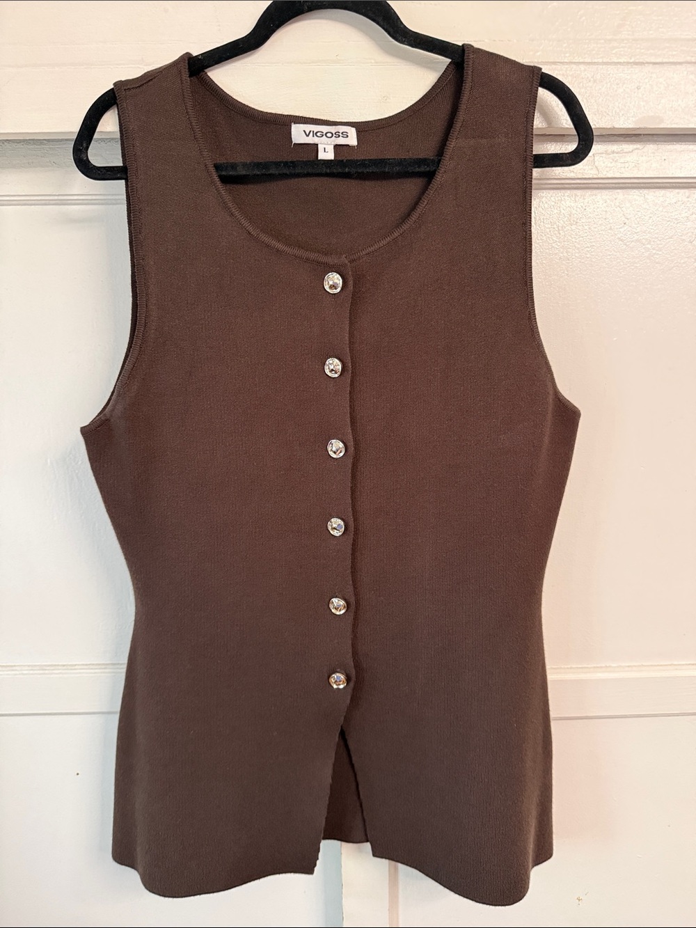 Vigoss Chocolate Brown Sleeveless Button-Front Tank